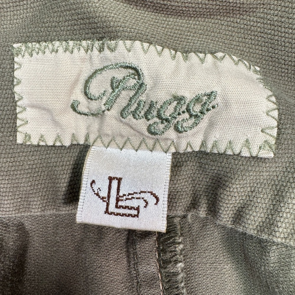 Plugg Utility Jacket Womens L Olive Green Military Button Up Distressed Y2K - Picture 11 of 16